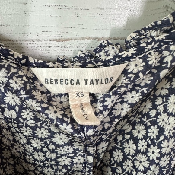 REBECCA TAYLOR 100% Silk Ditzy Floral Ruffle Tank Top XS Navy White Cottagecore - Picture 9 of 9